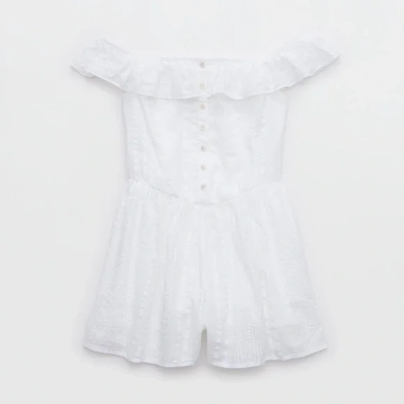 Aerie Off The Shoulder Romper White Ruffled size Medium - Picture 4 of 8